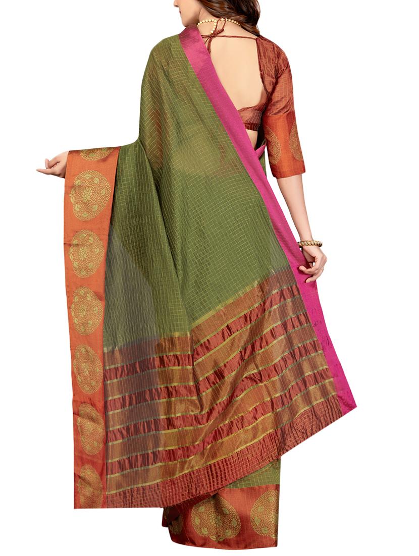 contrast bordered woven saree with blouse - 15363723 - Zoom Image - 2