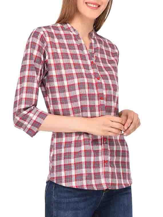 mandarin collar checkered shirt - 15363894 - Zoom Image - 2