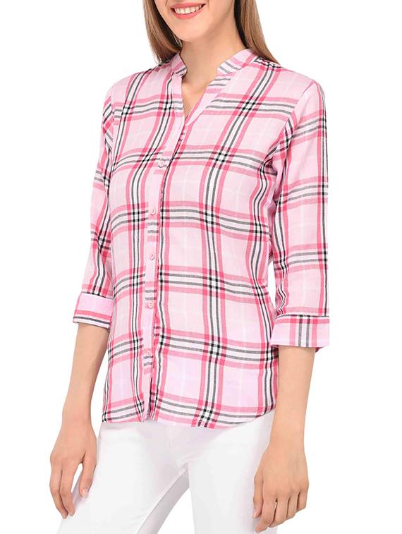 mandarin collar checkered shirt - 15363897 - Zoom Image - 2