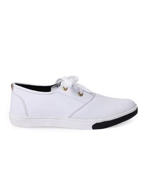 white leatherette lace up sneaker - 15363930 - Standard Image - 2