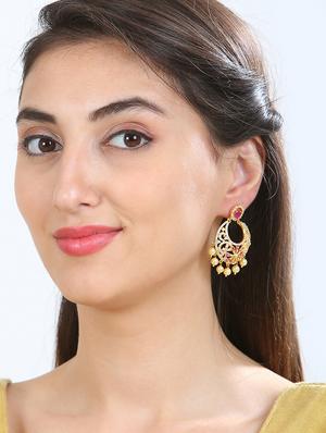 gold metal chandballi earring - 15364150 - Standard Image - 2