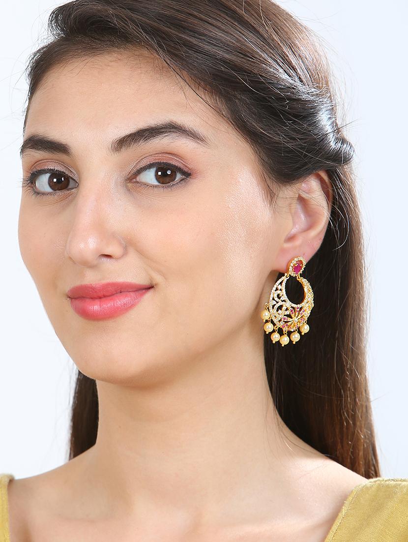 gold metal chandballi earring - 15364150 - Zoom Image - 2