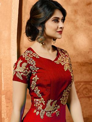 embroidered semi-stitched anarkali suit - 15364810 - Standard Image - 2