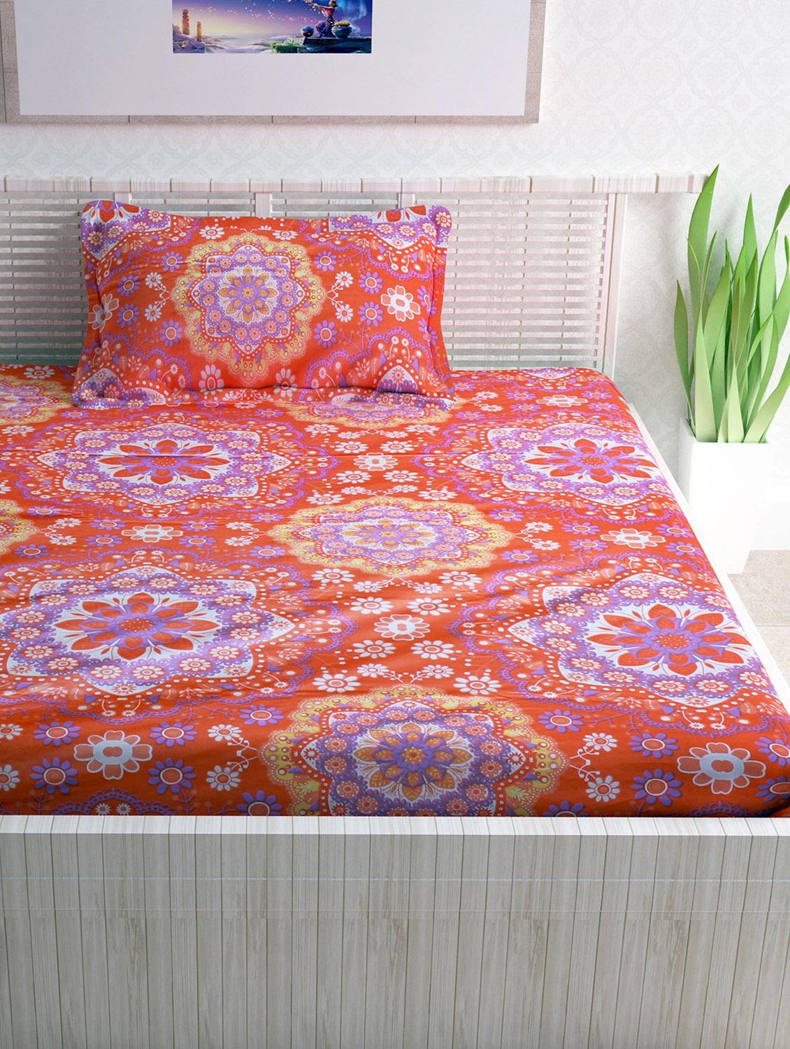 100% Cotton 120TC Single Bedsheet With 1 Pillow Cover - 15365830 - Zoom Image - 2