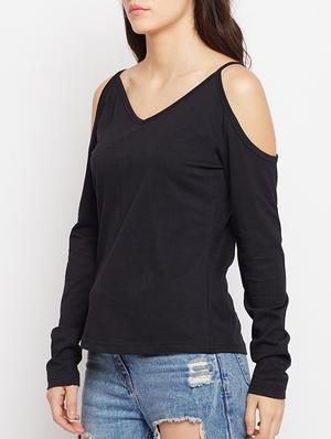 cold shoulder solid top - 15366055 - Standard Image - 2