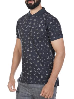 navy blue all over print polo t-shirt - 15366837 - Standard Image - 2