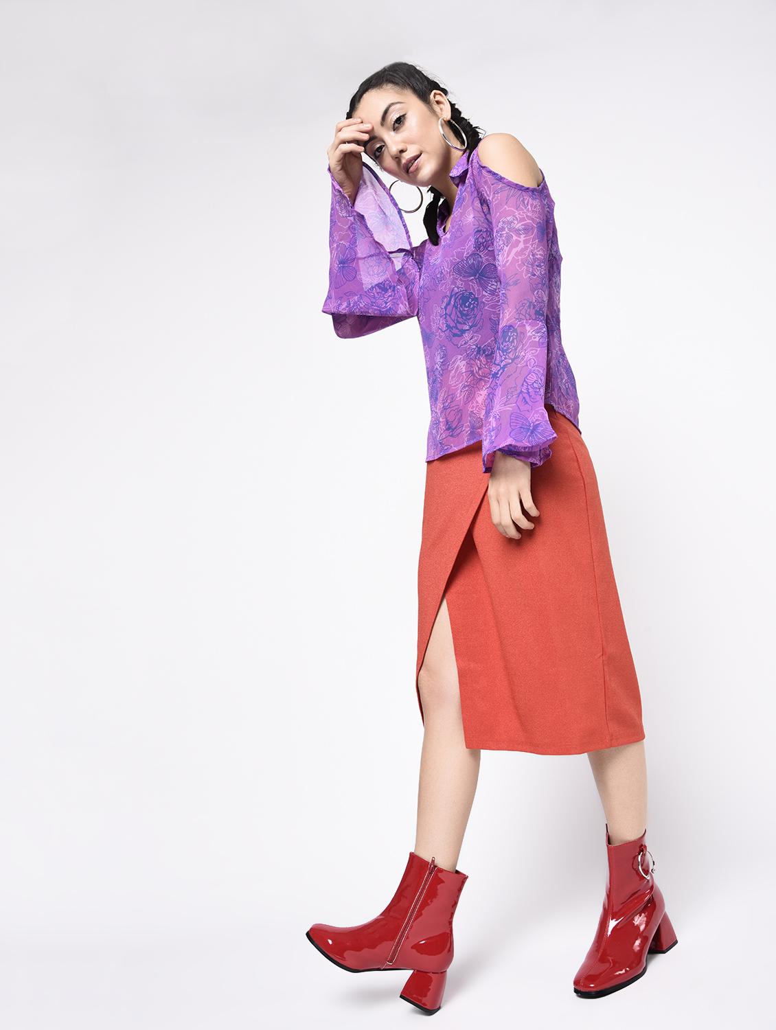 cold shoulder bell sleeved top - 15366986 - Zoom Image - 2