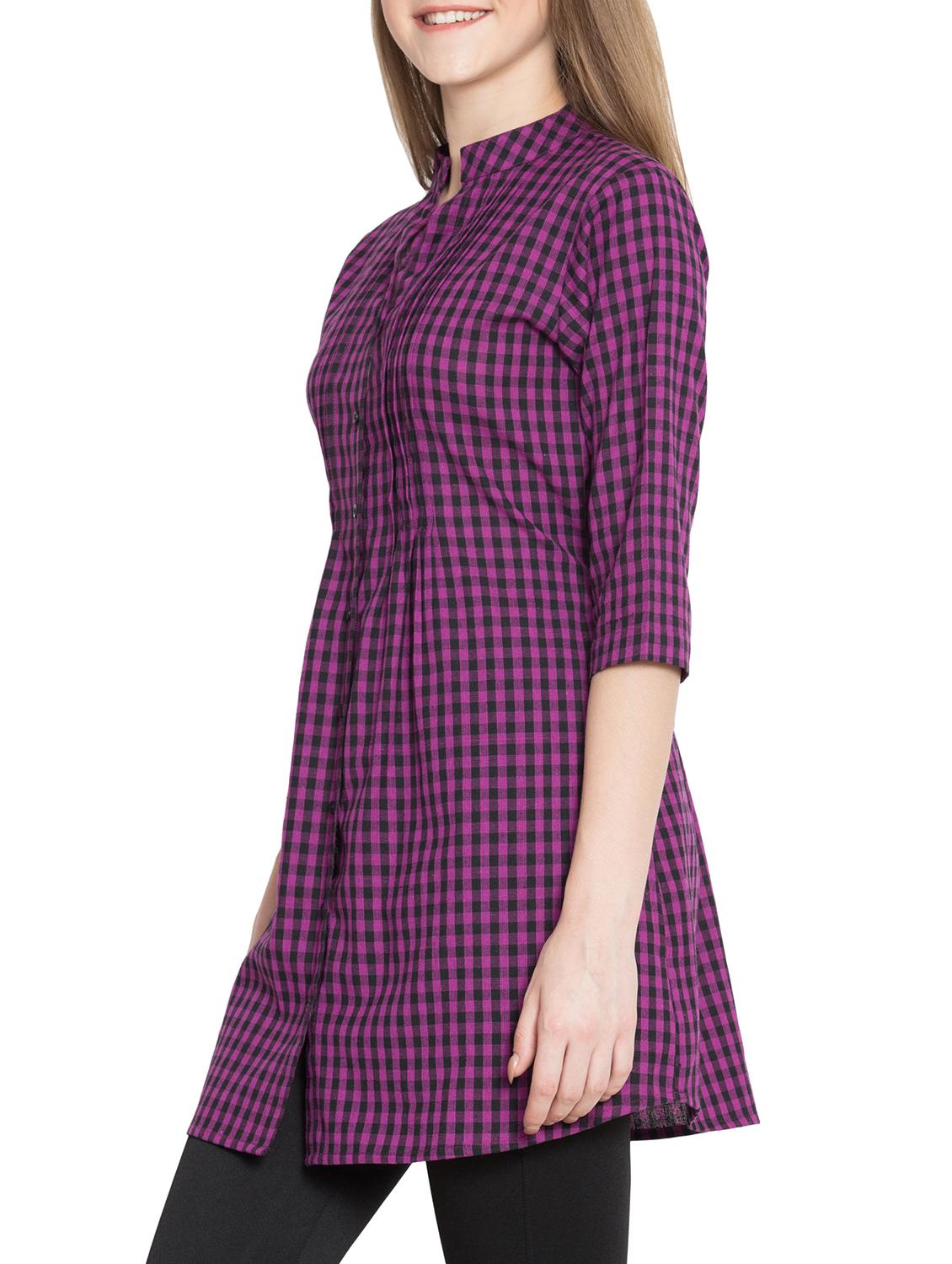 pin tucks detail checkered tunic - 15367079 - Zoom Image - 2