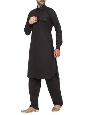 black cotton pathani ethnic wear set - 15367189 - Standard Image - 2