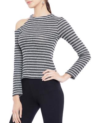 single cold shoulder striped top - 15367888 - Standard Image - 2