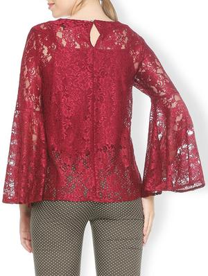 floral mesh bell sleeved top - 15371728 - Standard Image - 2