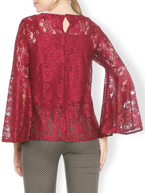 floral mesh bell sleeved top - 15371728 - Zoom Image - 2