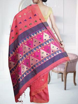 temple pallu handloom saree with blouse - 15377158 - Standard Image - 2