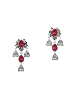 red silver tone oxidised earrings - 15379267 - Standard Image - 2