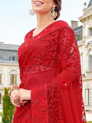 sequined floral embroidered saree with blouse - 15379286 - Standard Image - 2