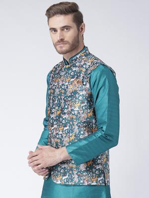 blue cotton nehru jacket - 15384292 - Standard Image - 2