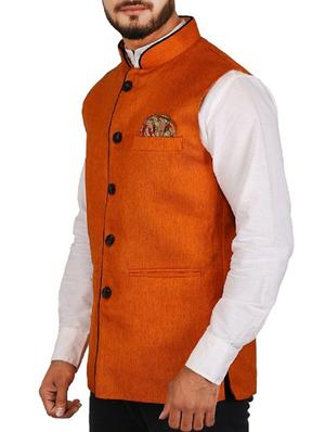 orange cotton nehru jacket - 15385842 - Standard Image - 2