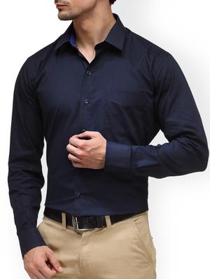 navy blue cotton formal shirt - 15385866 - Standard Image - 2
