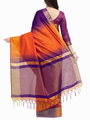 dual tone stripes woven saree with blouse - 15386110 - Standard Image - 2