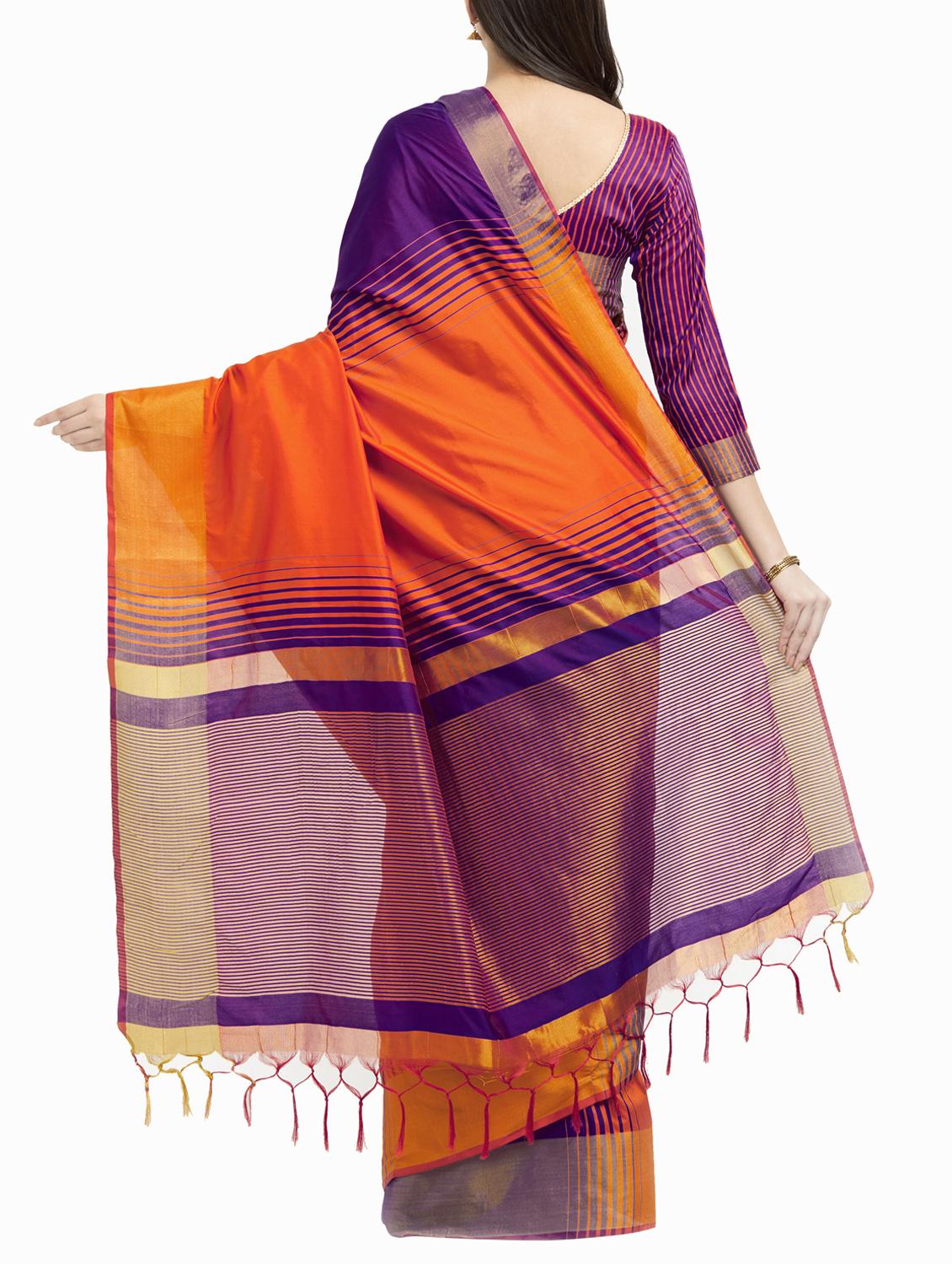 dual tone stripes woven saree with blouse - 15386110 - Zoom Image - 2