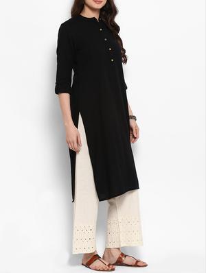 black straight kurta - 15386791 - Standard Image - 2