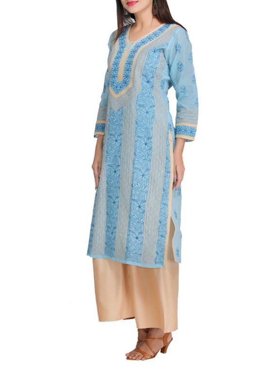 chikankari straight kurta - 15387314 - Zoom Image - 2
