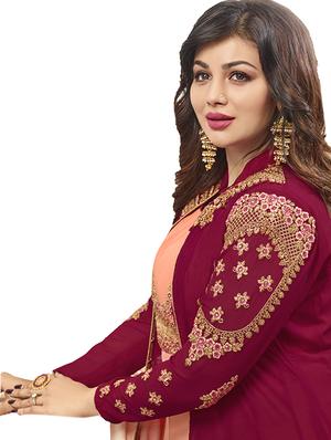 Embroidered semi-stitched layered suit - 15388338 - Standard Image - 2