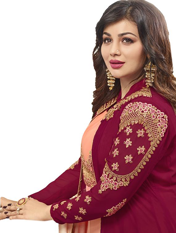 Embroidered semi-stitched layered suit - 15388338 - Zoom Image - 2