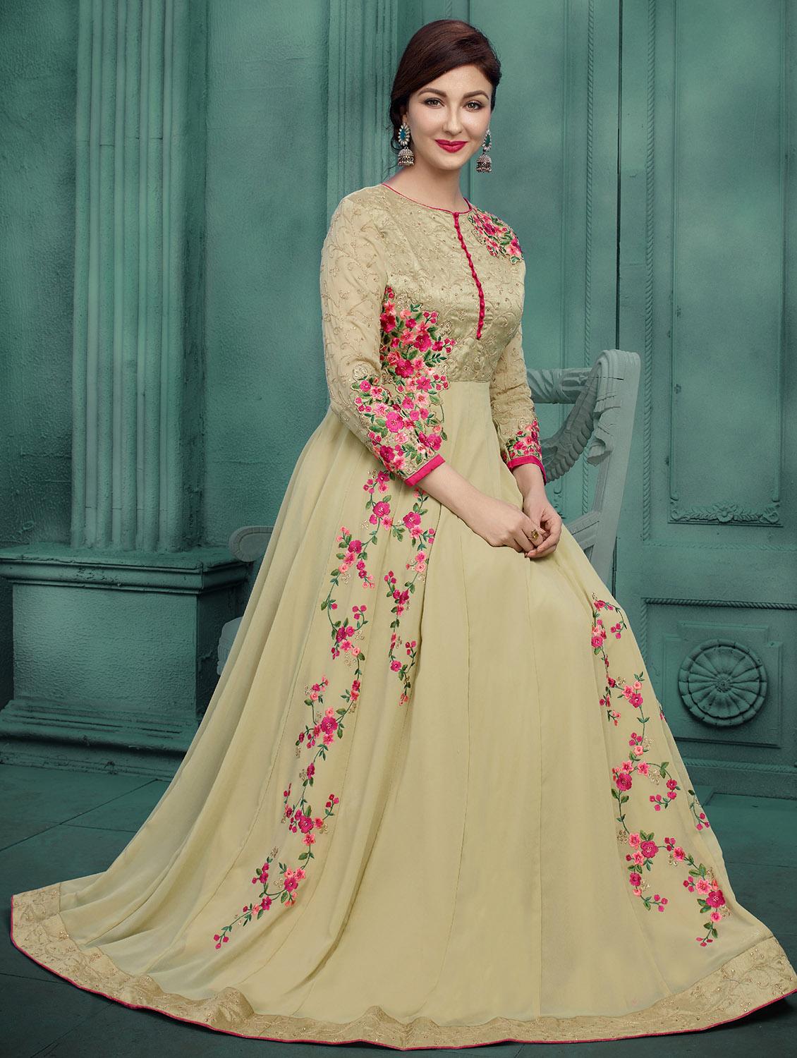 Embroidered semi-stitched anarkali suit - 15388365 - Zoom Image - 2