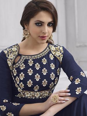 Embroidered semi-stitched flared suit - 15388367 - Standard Image - 2