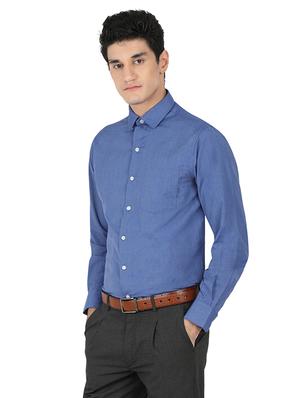 blue cotton blend formal shirt - 15389947 - Standard Image - 2