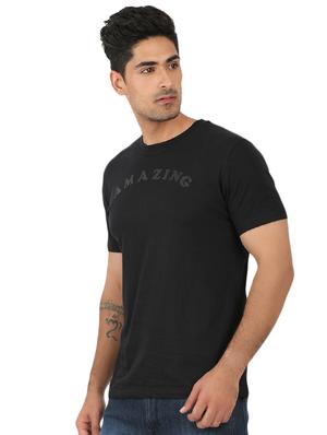 black cotton chest print t-shirt - 15390018 - Standard Image - 2