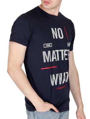 navy blue cotton front print t-shirt - 15391657 - Standard Image - 2