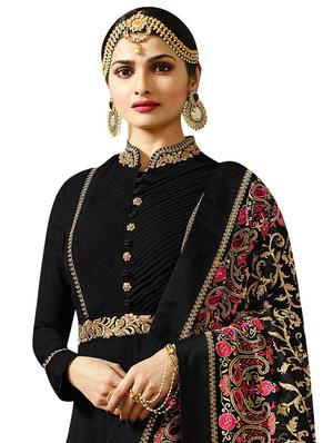 Embroidered semi-stitched anarkali suit - 15393845 - Standard Image - 2