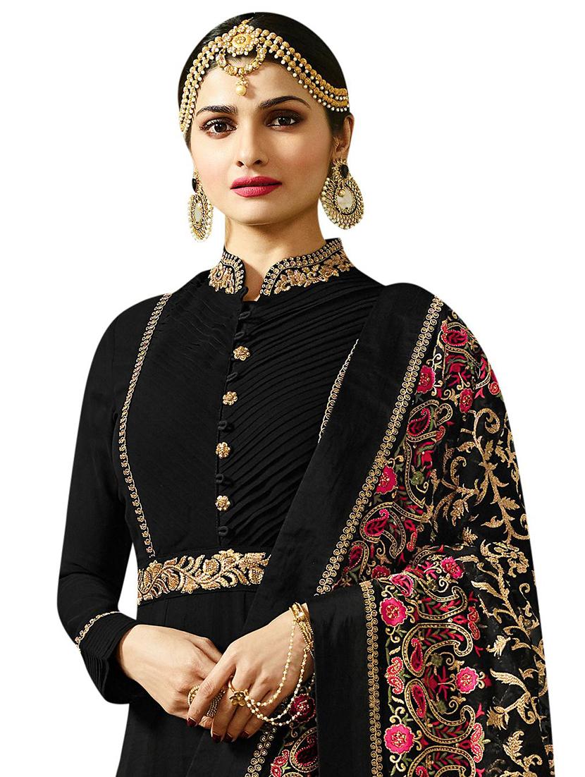 Embroidered semi-stitched anarkali suit - 15393845 - Zoom Image - 2