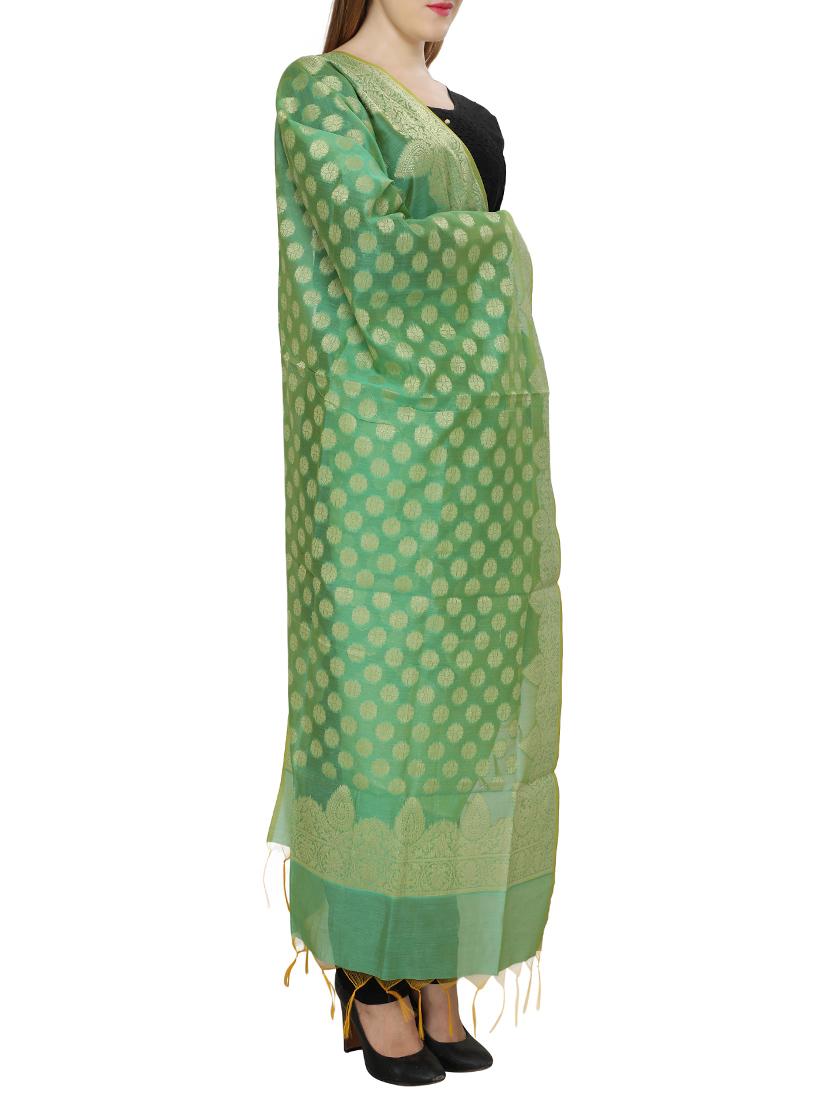 green cotton blend woven dupatta - 15397468 - Zoom Image - 2