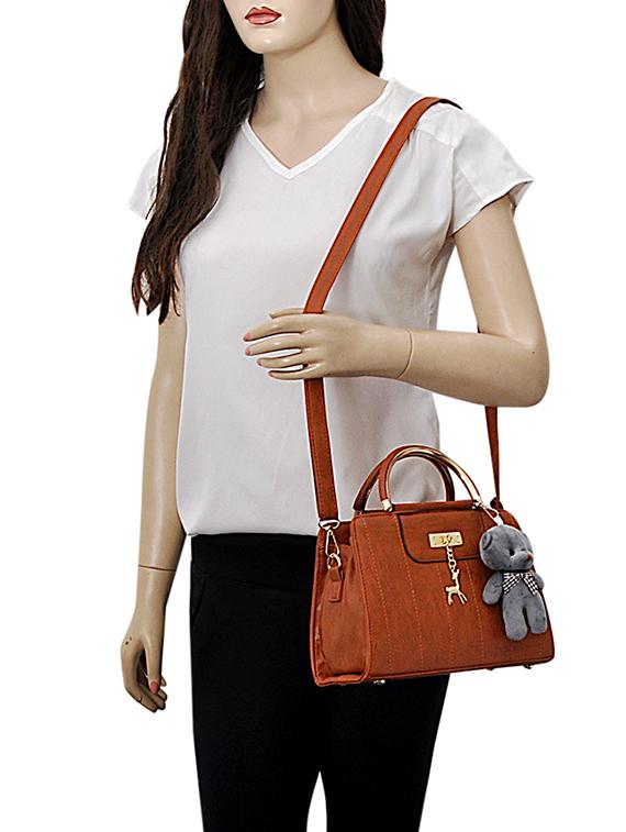 brown leatherette (pu) regular sling bag - 15398878 - Zoom Image - 5