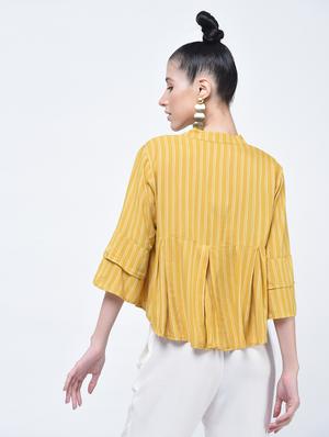 layered sleeve pleated striped top - 15399066 - Standard Image - 2