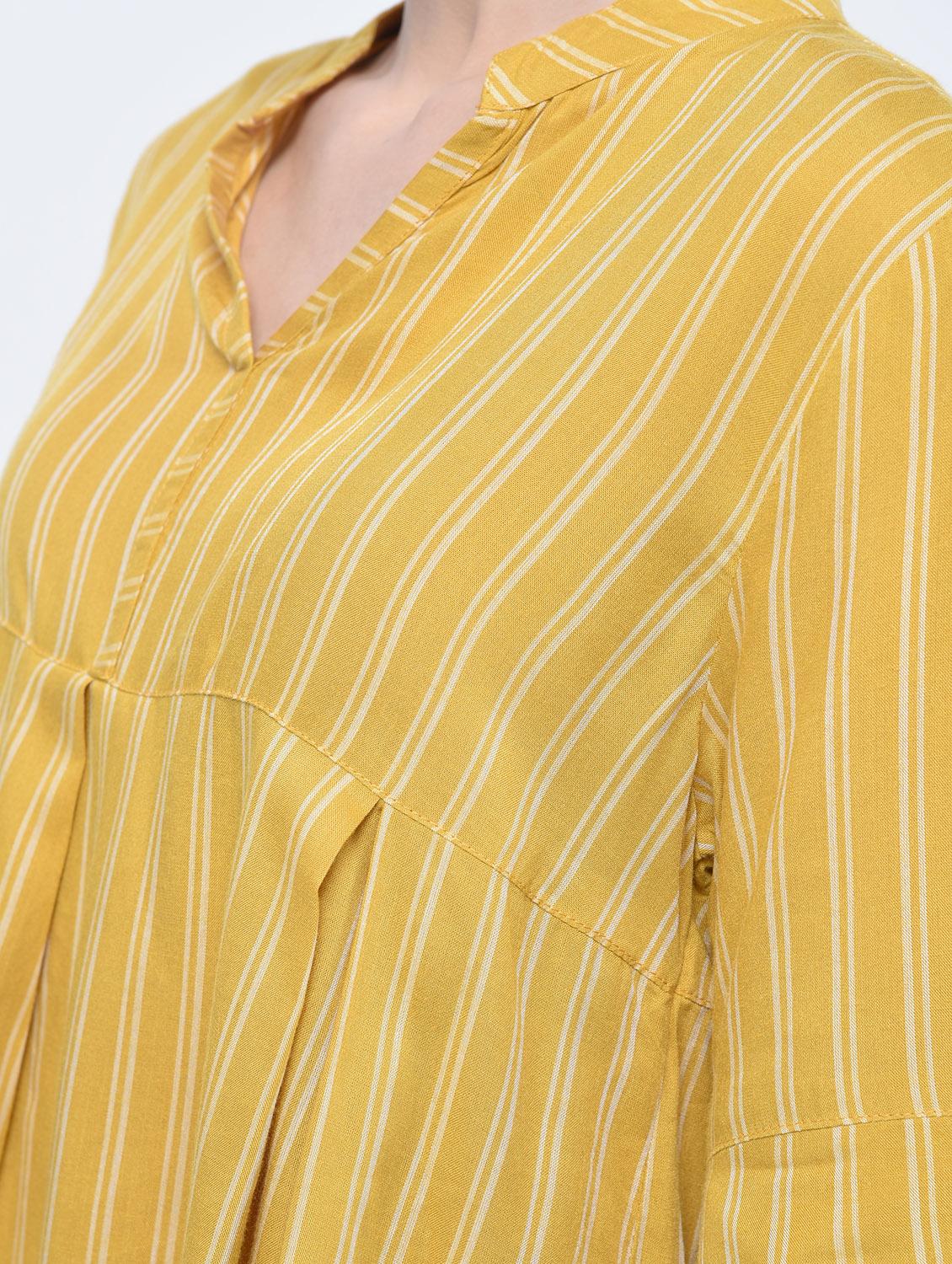 layered sleeve pleated striped top - 15399066 - Zoom Image - 5