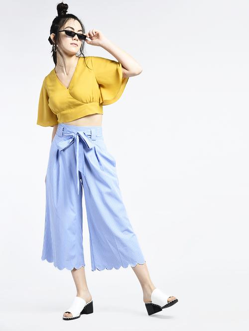 bell sleeves tie back crop top - 15399367 - Standard Image - 1
