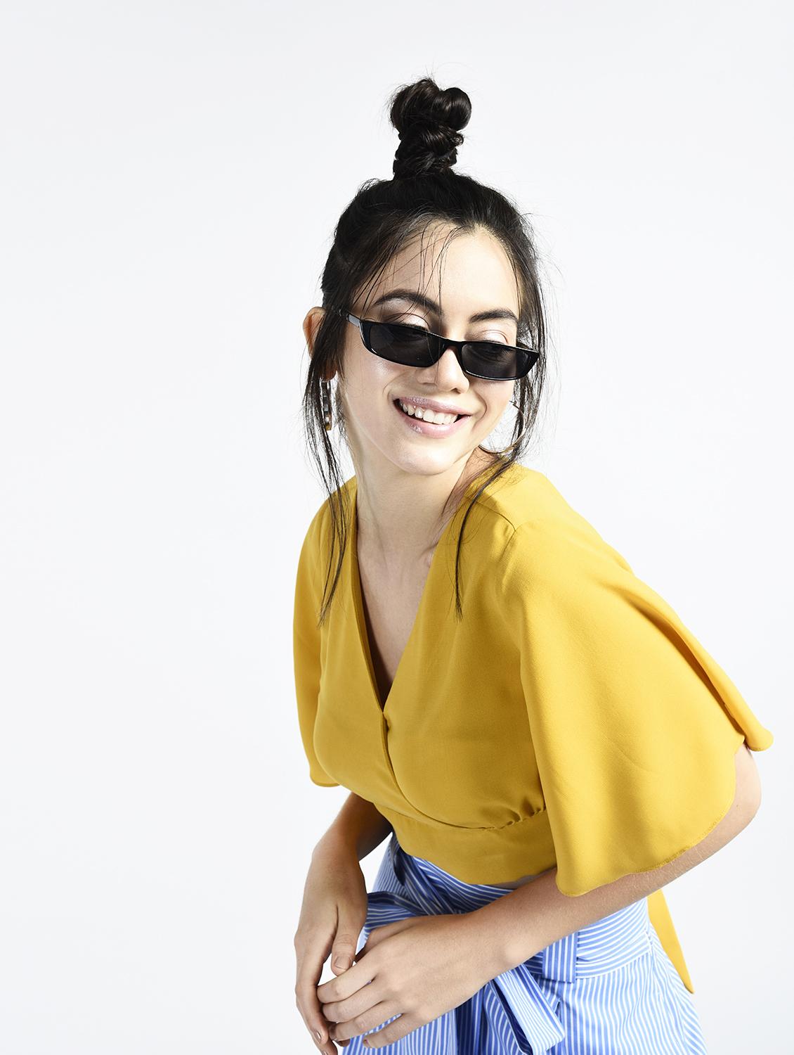 bell sleeves tie back crop top - 15399367 - Zoom Image - 2