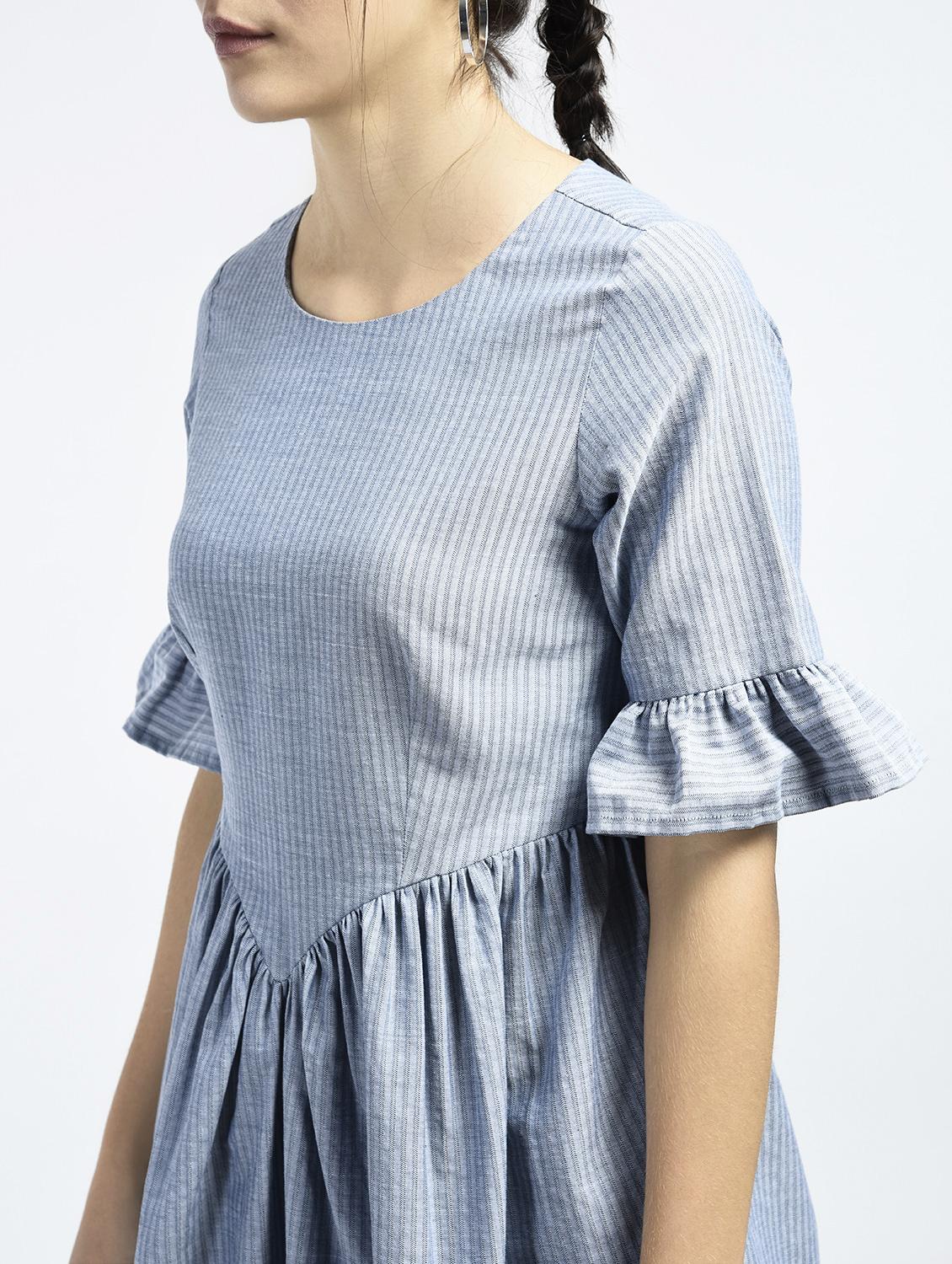 striped gather detail dress - 15399375 - Zoom Image - 2
