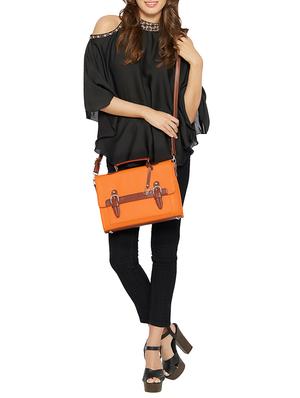 orange leatherette (pu) regular satchel - 15401394 - Standard Image - 5