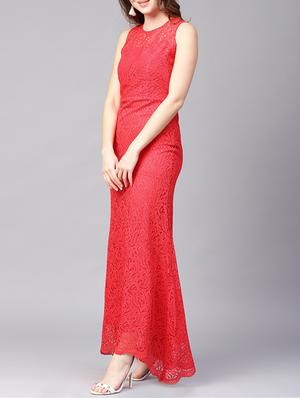 scallop hem textured lace gown - 15401524 - Standard Image - 2