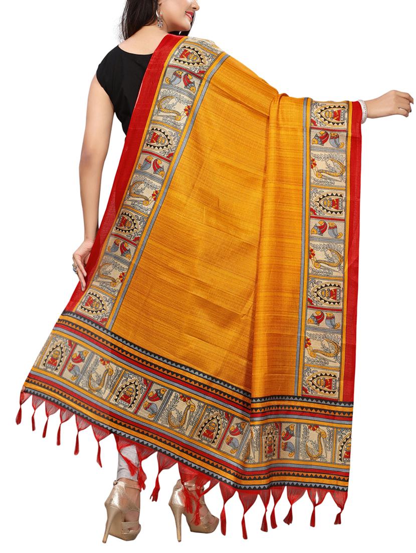 mustard art silk printed dupatta - 15402078 - Zoom Image - 2
