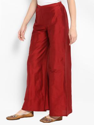 red pure silk flared palazzo - 15406141 - Standard Image - 2