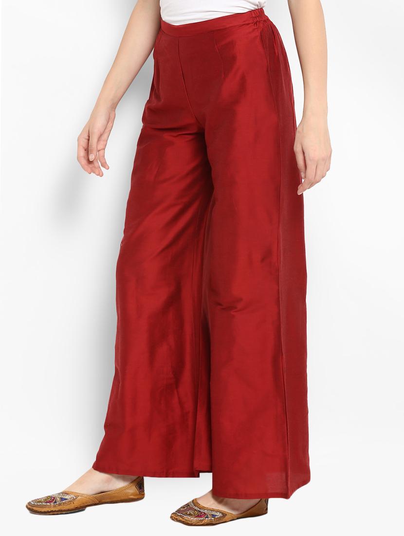 red pure silk flared palazzo - 15406141 - Zoom Image - 2