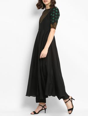 Flared brocade yoke kurta - 15406194 - Standard Image - 2