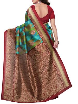 Contrast bordered printed saree with blouse - 15410883 - Standard Image - 2