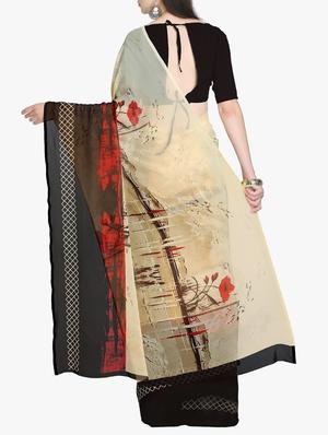 contrast border abstract printed saree with blouse - 15411016 - Standard Image - 2
